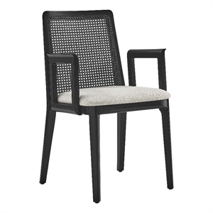 Maklaine Dining Armchair in Black Black Heathered Weave Ivory