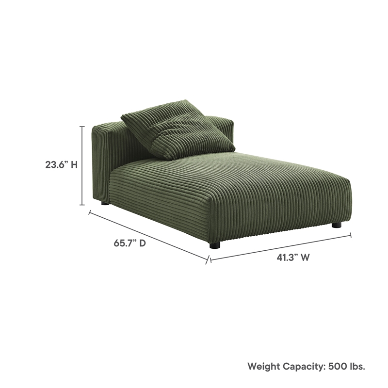 Maklaine Modular Corduroy Upholstered Armless Chaise Lounge in Fern