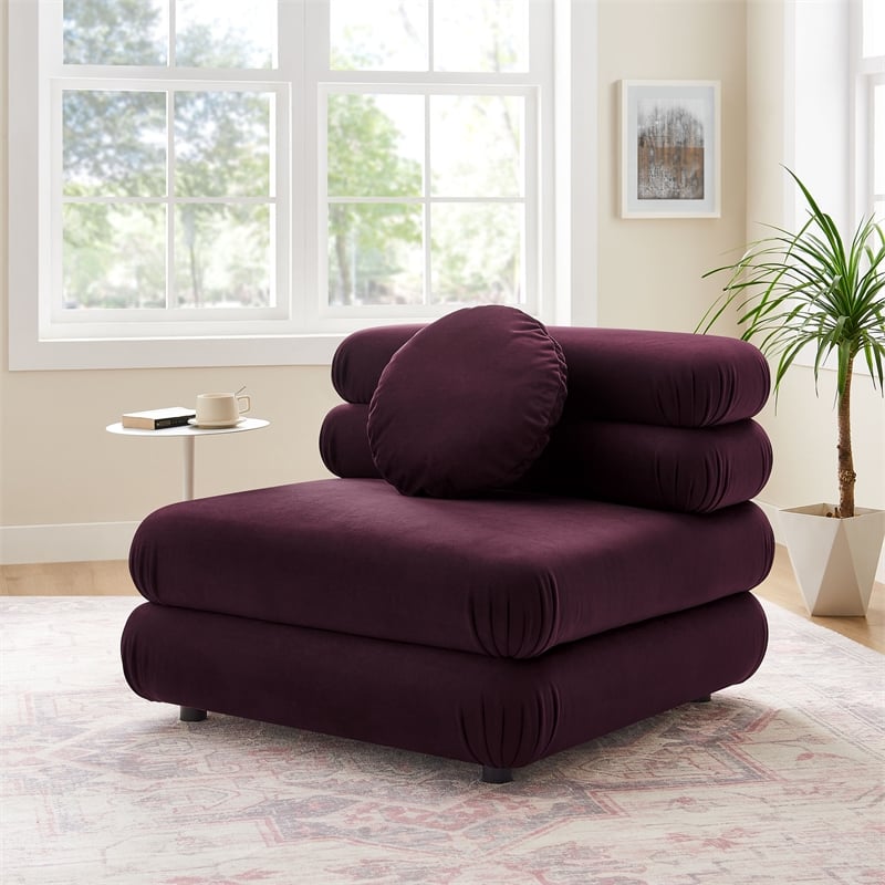 Maklaine Performance Velvet Upholstered Armless Chair in Mulberry