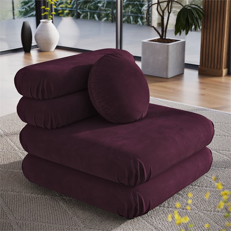 Maklaine Performance Velvet Upholstered Armless Chair in Mulberry