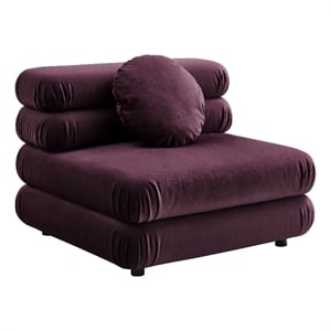 Maklaine Performance Velvet Upholstered Armless Chair in Mulberry