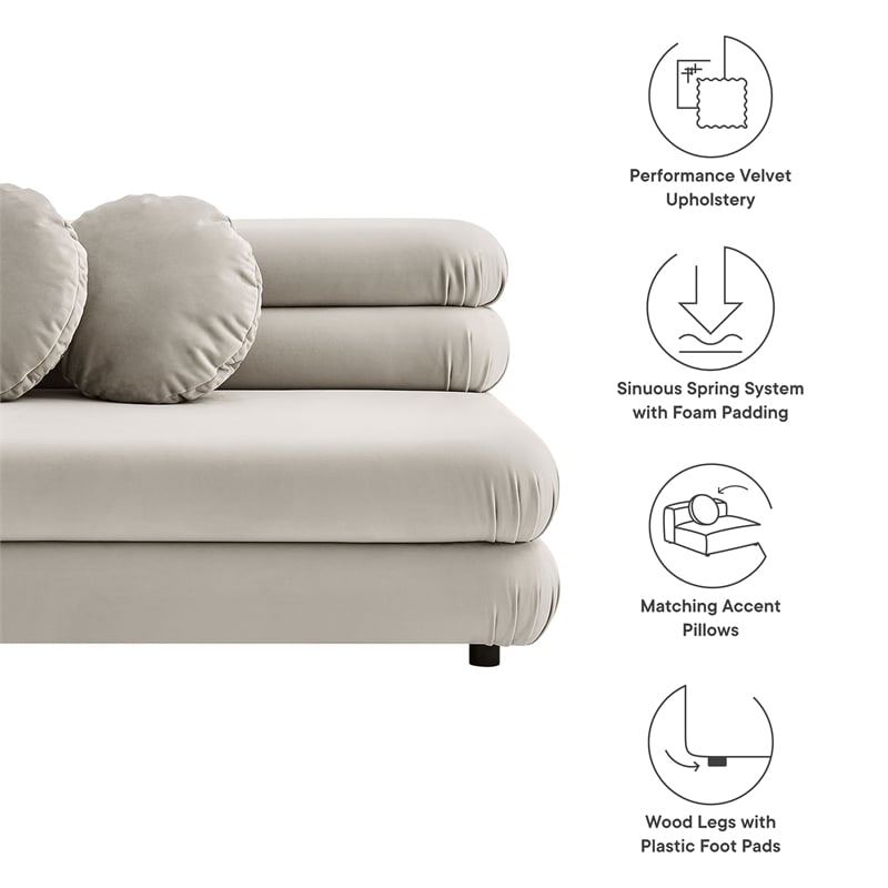 Maklaine Contemporary Dense Foam Padding Armless Loveseat in Almond