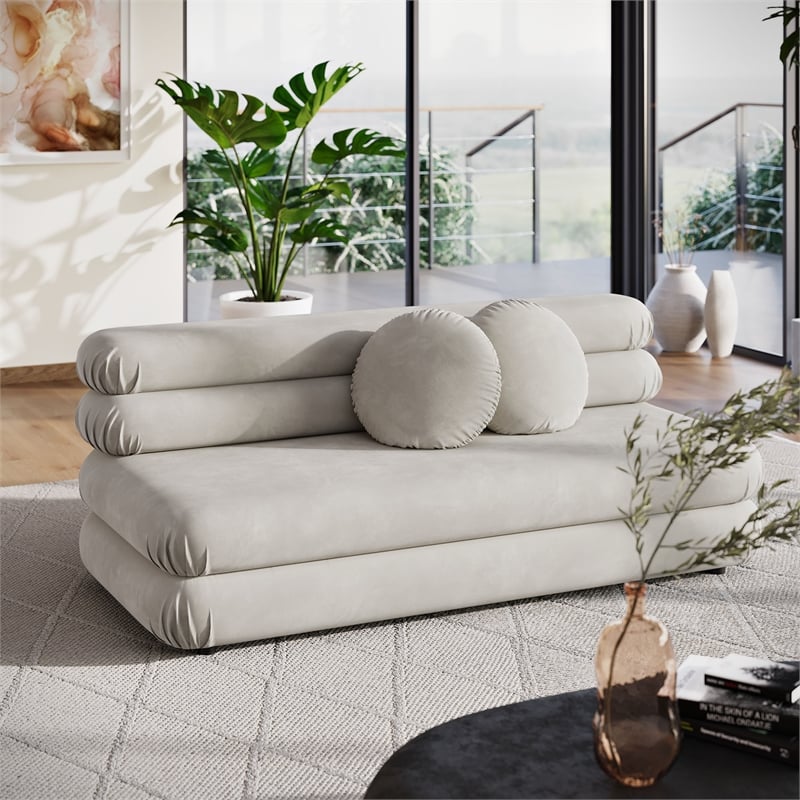 Maklaine Contemporary Dense Foam Padding Armless Loveseat in Almond