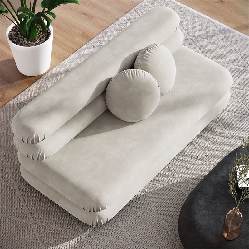 Maklaine Contemporary Dense Foam Padding Armless Loveseat in Almond