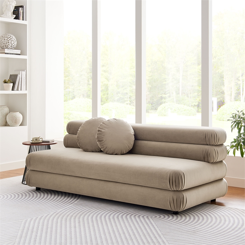 Maklaine Contemporary Dense Foam Padding Armless Loveseat in Taupe