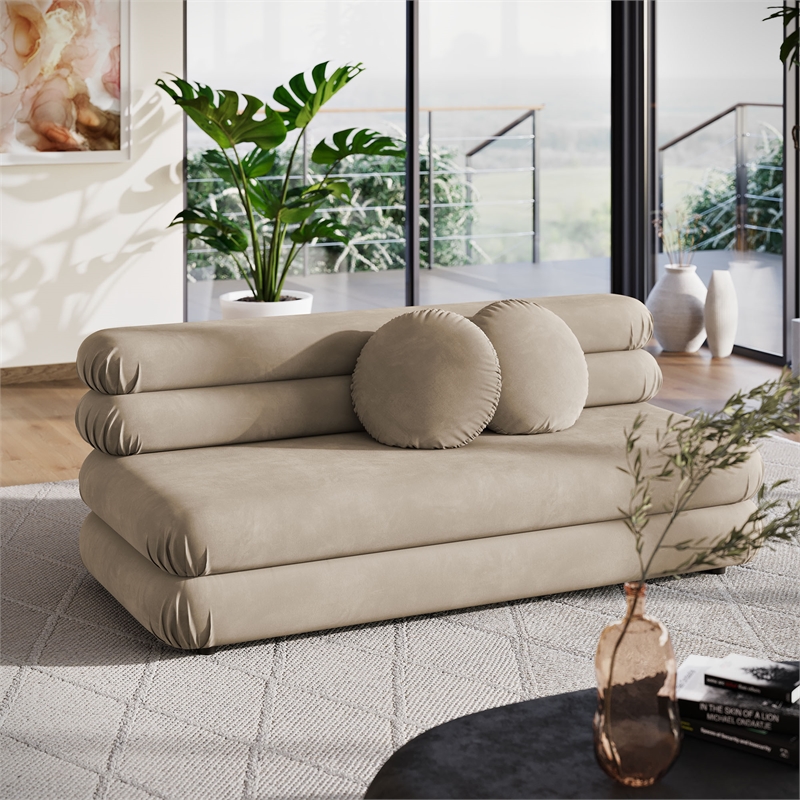 Maklaine Contemporary Dense Foam Padding Armless Loveseat in Taupe