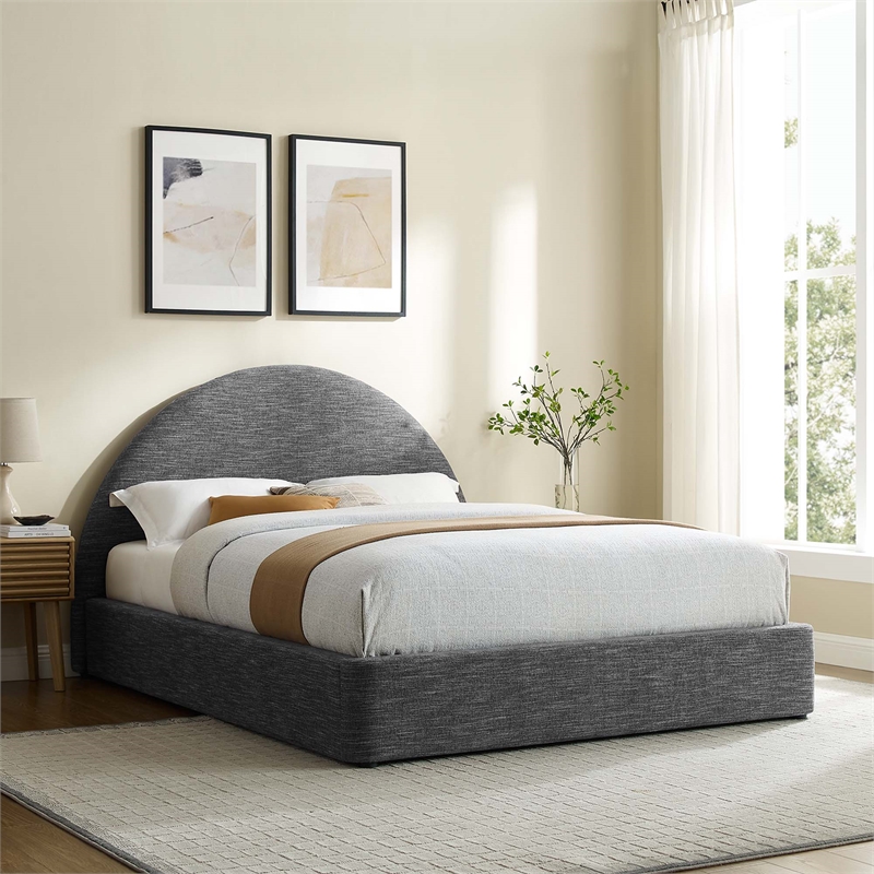 Maklaine Arched Round Queen Platform Bed in Heathered Weave Slate