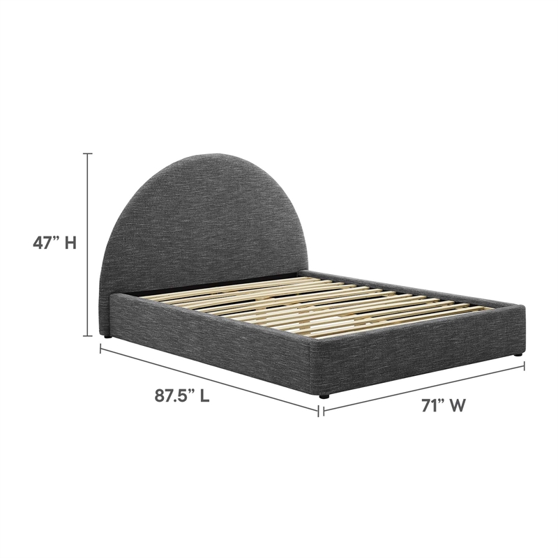 Maklaine Arched Round Queen Platform Bed in Heathered Weave Slate