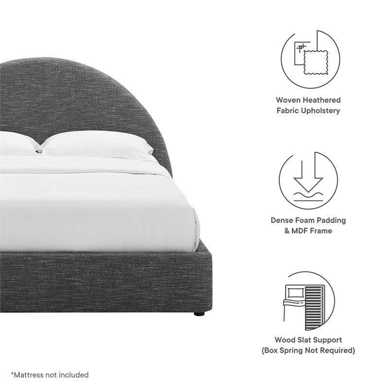 Maklaine Arched Round Queen Platform Bed in Heathered Weave Slate