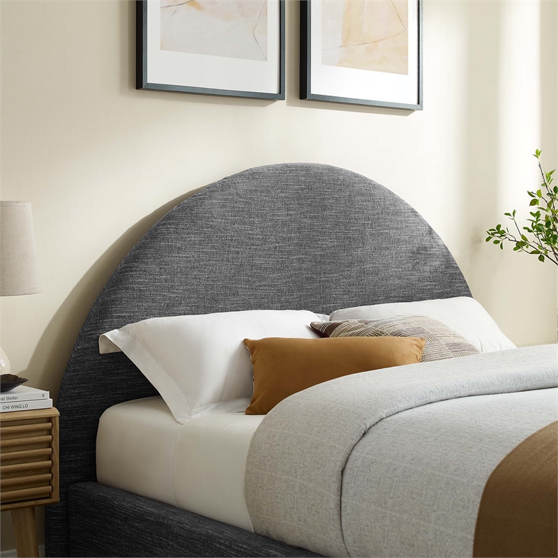 Maklaine Arched Round Queen Platform Bed in Heathered Weave Slate