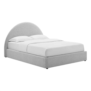 Maklaine Arched Round King Platform Bed in Heathered Weave Light Gray