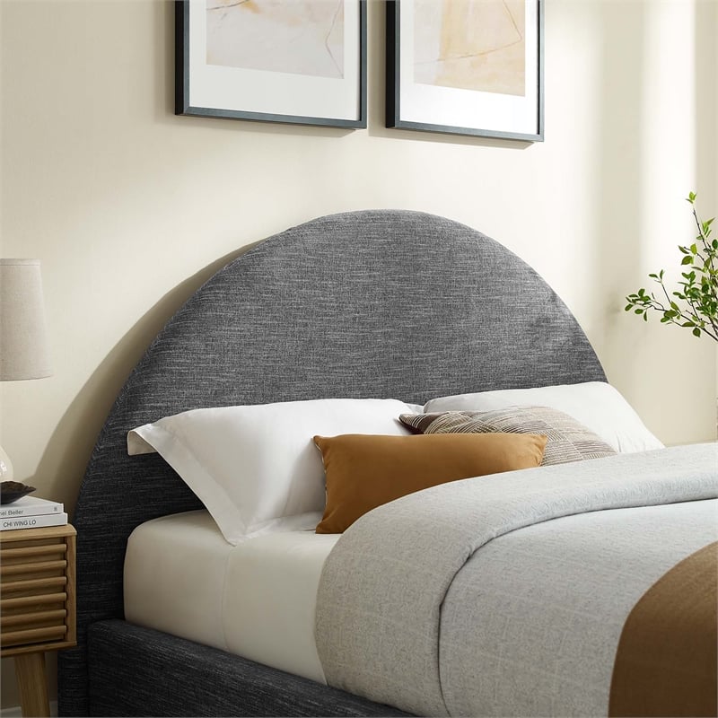 Maklaine Arched Round King Platform Bed in Heathered Weave Slate