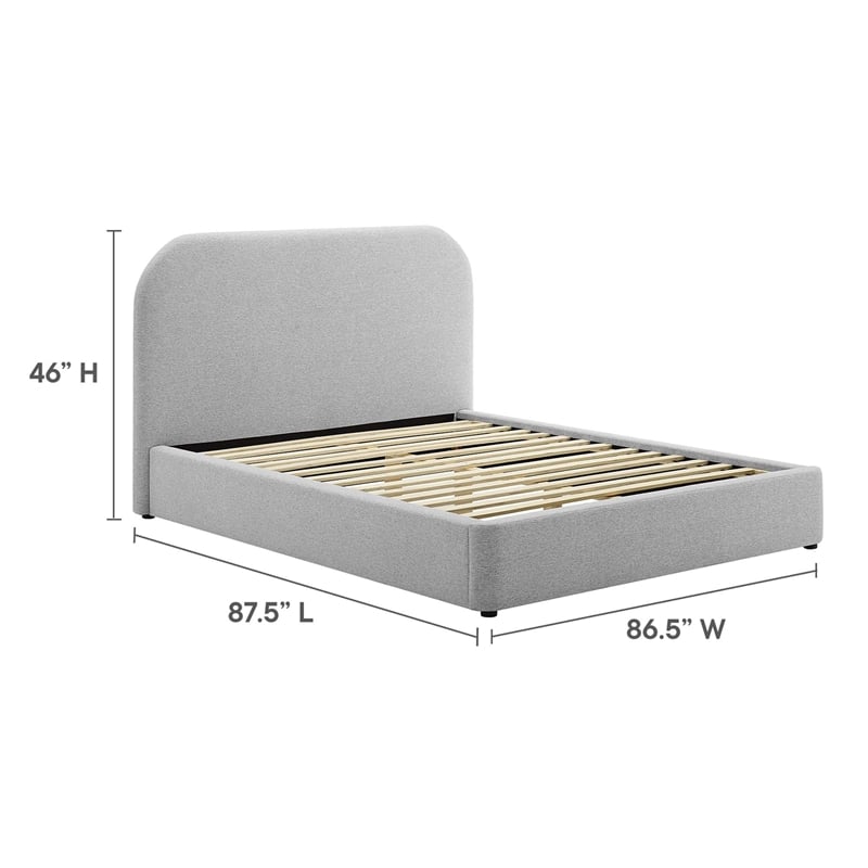 Maklaine Curved King Platform Bed in Heathered Weave Light Gray