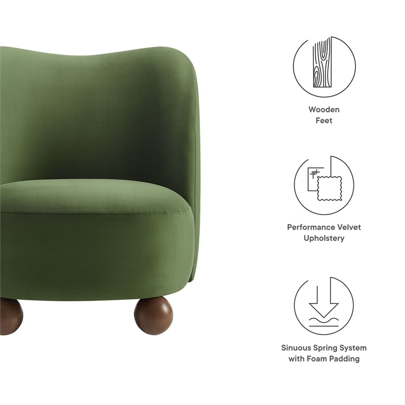 Maklaine Contemporary Performance Velvet Accent Chair in Moss Green Walnut