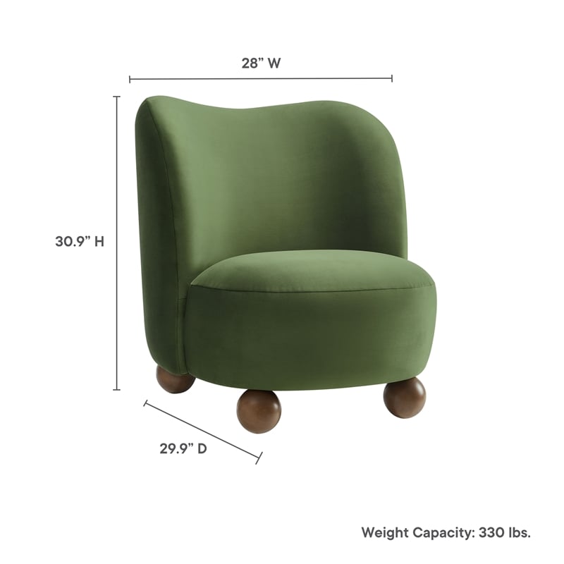 Maklaine Contemporary Performance Velvet Accent Chair in Moss Green Walnut