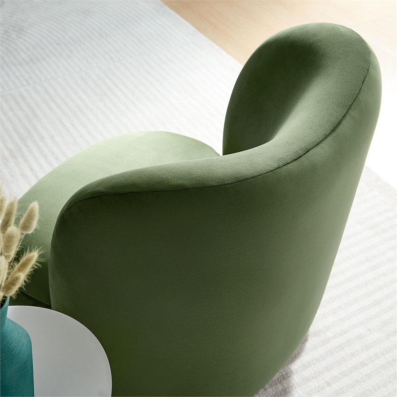 Maklaine Contemporary Performance Velvet Accent Chair in Moss Green Walnut