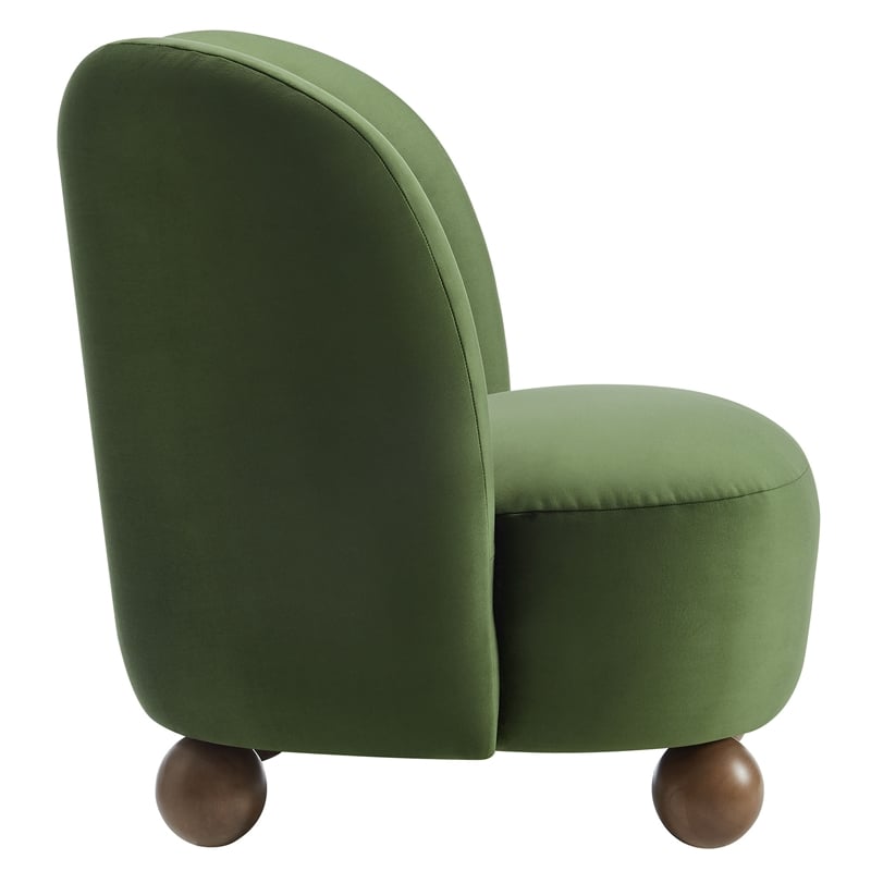 Maklaine Contemporary Performance Velvet Accent Chair in Moss Green Walnut