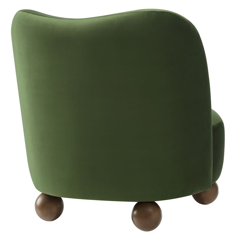 Maklaine Contemporary Performance Velvet Accent Chair in Moss Green Walnut