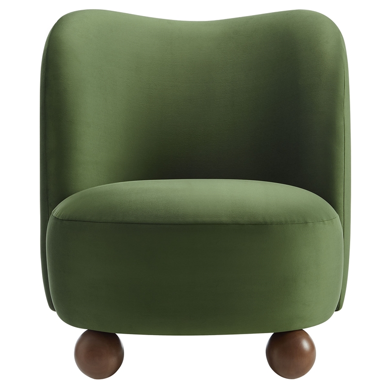 Maklaine Contemporary Performance Velvet Accent Chair in Moss Green Walnut