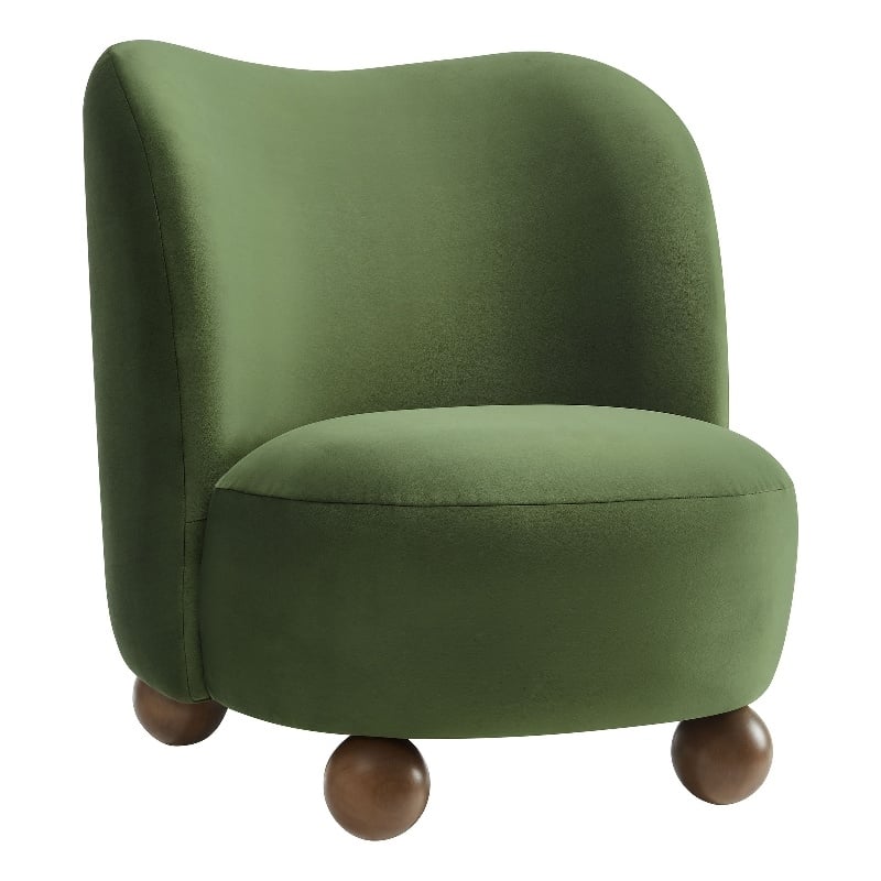 Maklaine Contemporary Performance Velvet Accent Chair in Moss Green Walnut