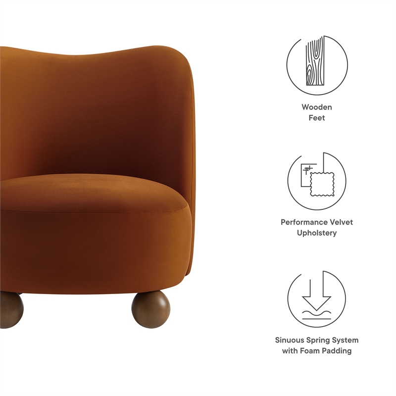 Maklaine Contemporary Performance Velvet Accent Chair in Rust Walnut