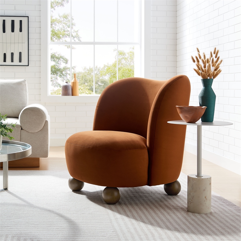 Maklaine Contemporary Performance Velvet Accent Chair in Rust Walnut