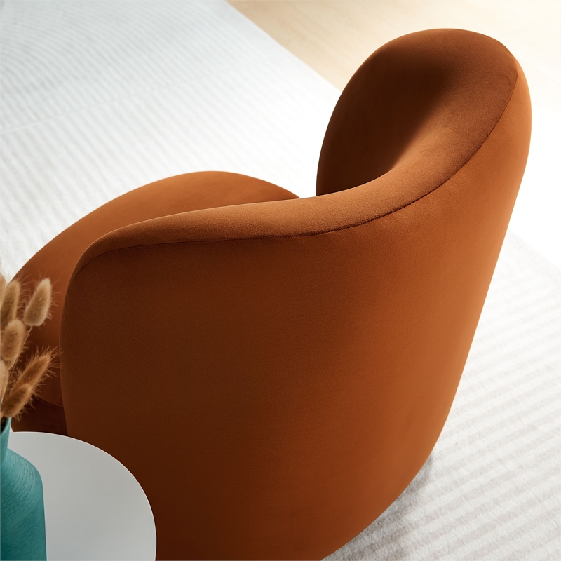Maklaine Contemporary Performance Velvet Accent Chair in Rust Walnut