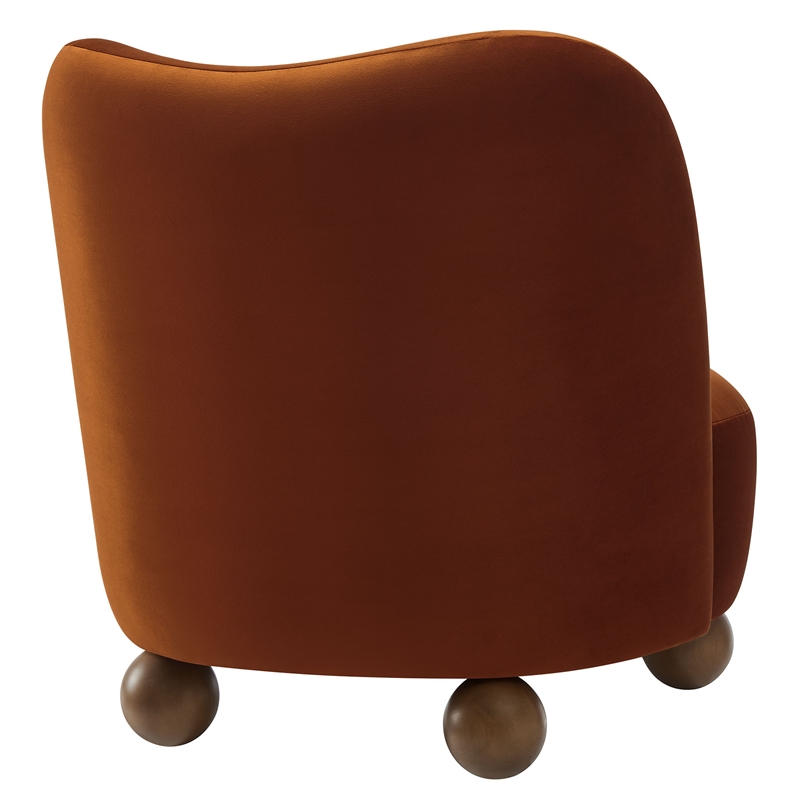 Maklaine Contemporary Performance Velvet Accent Chair in Rust Walnut