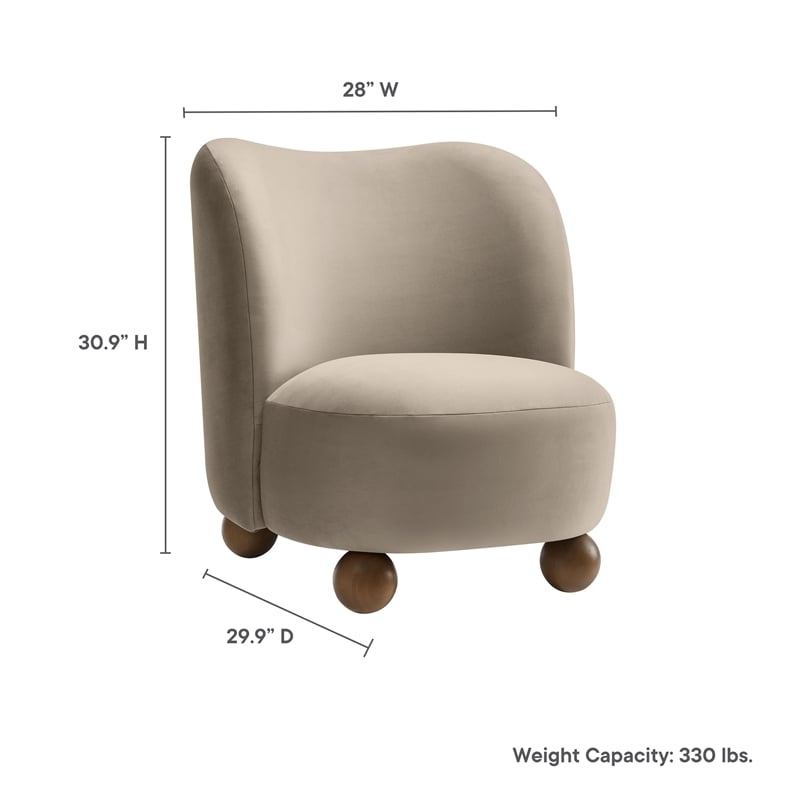 Maklaine Contemporary Performance Velvet Accent Chair in Taupe Walnut