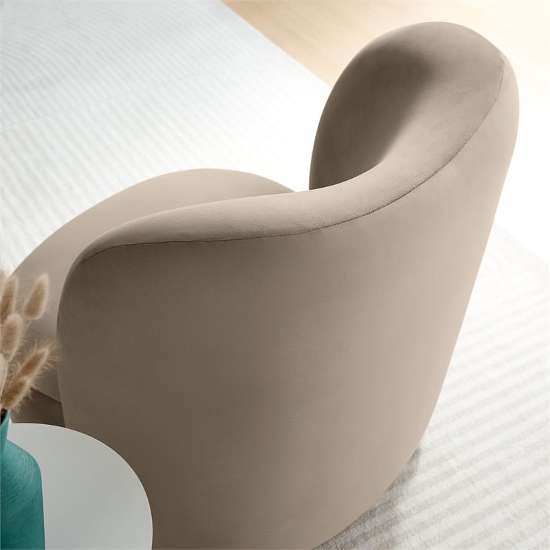 Maklaine Contemporary Performance Velvet Accent Chair in Taupe Walnut