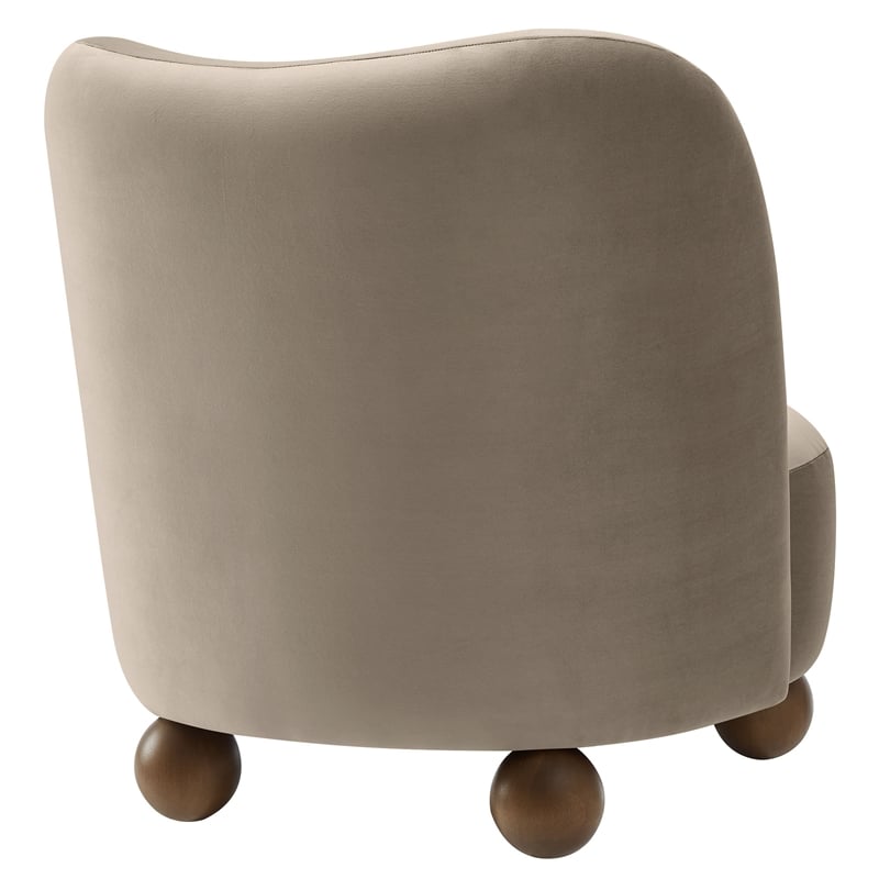 Maklaine Contemporary Performance Velvet Accent Chair in Taupe Walnut