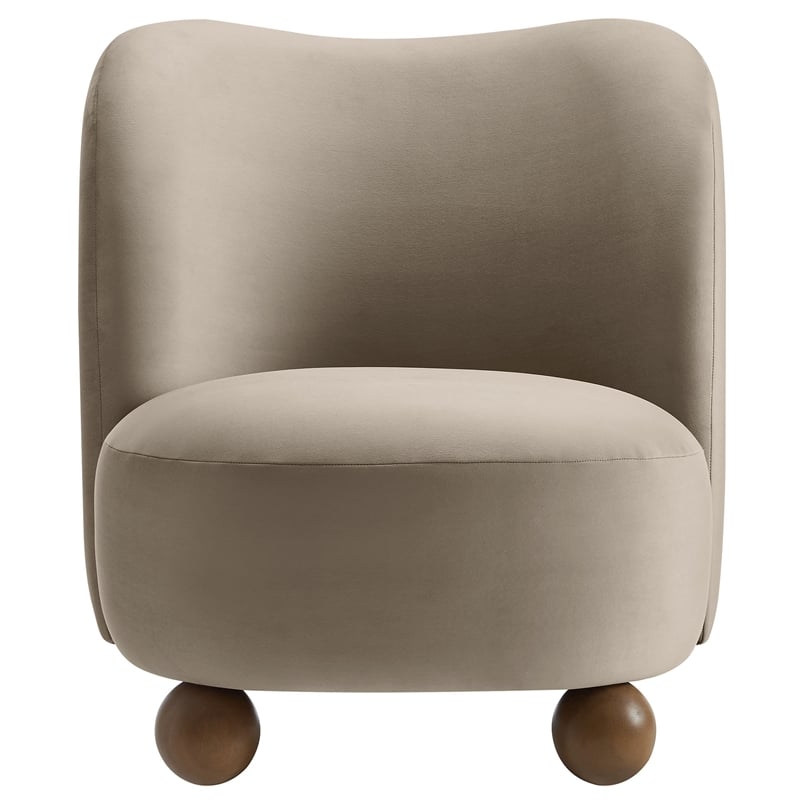 Maklaine Contemporary Performance Velvet Accent Chair in Taupe Walnut