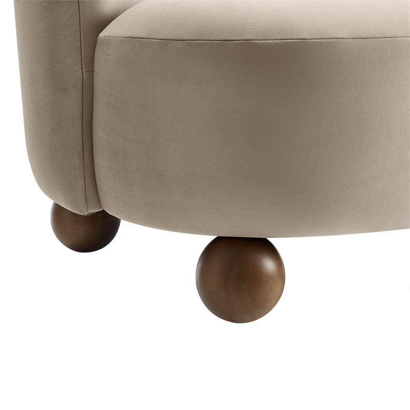 Maklaine Contemporary Performance Velvet Accent Chair in Taupe Walnut