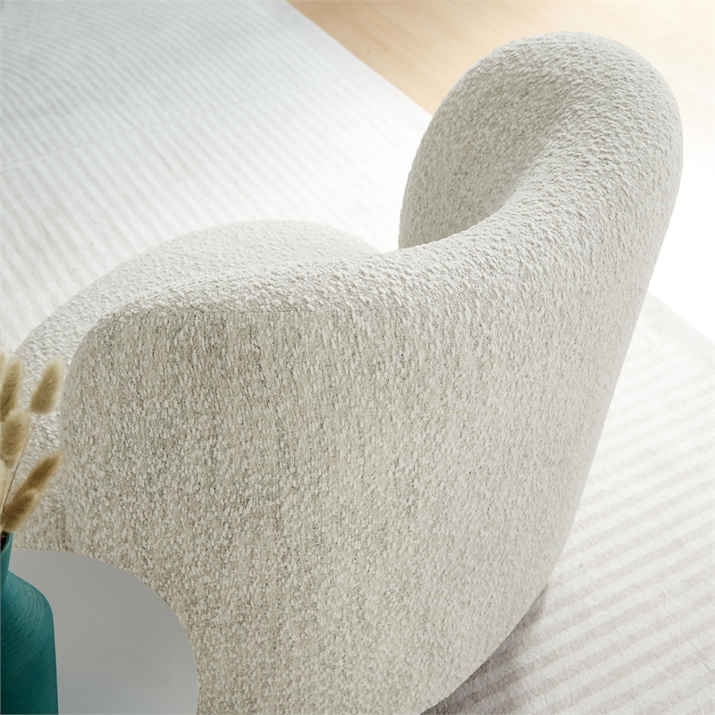 Maklaine Contemporary Boucle Fabric Upholstered Accent Chair in Pearl Walnut