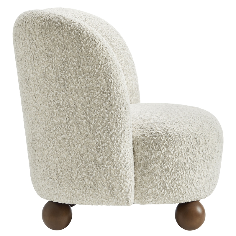 Maklaine Contemporary Boucle Fabric Upholstered Accent Chair in Pearl Walnut
