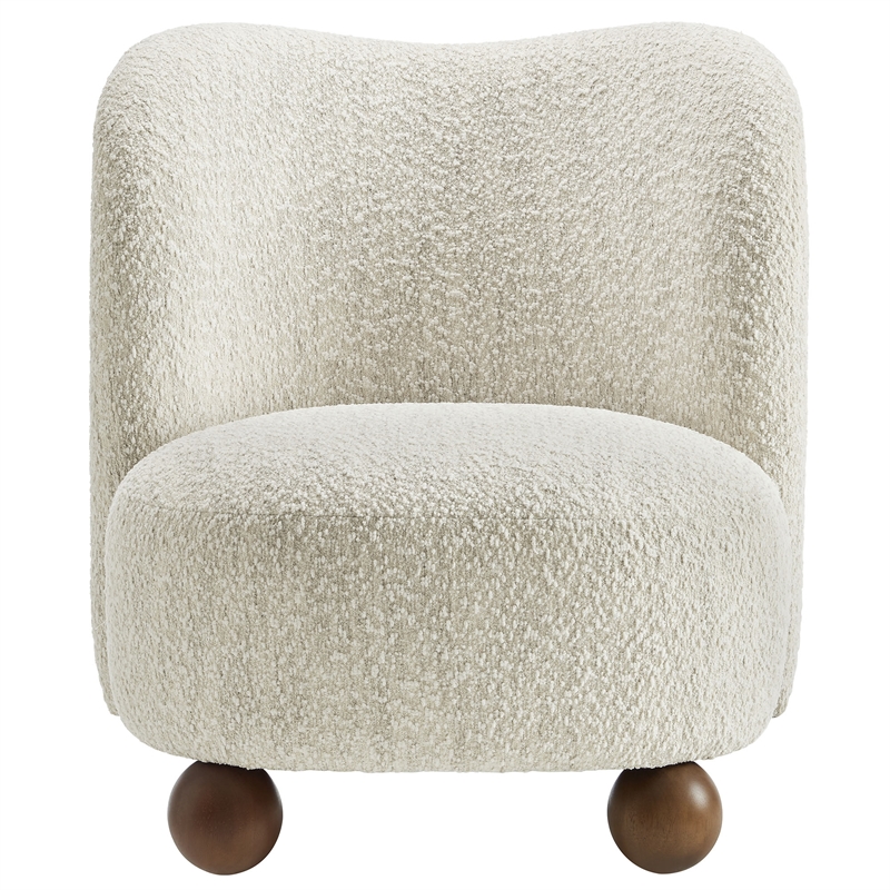 Maklaine Contemporary Boucle Fabric Upholstered Accent Chair in Pearl Walnut