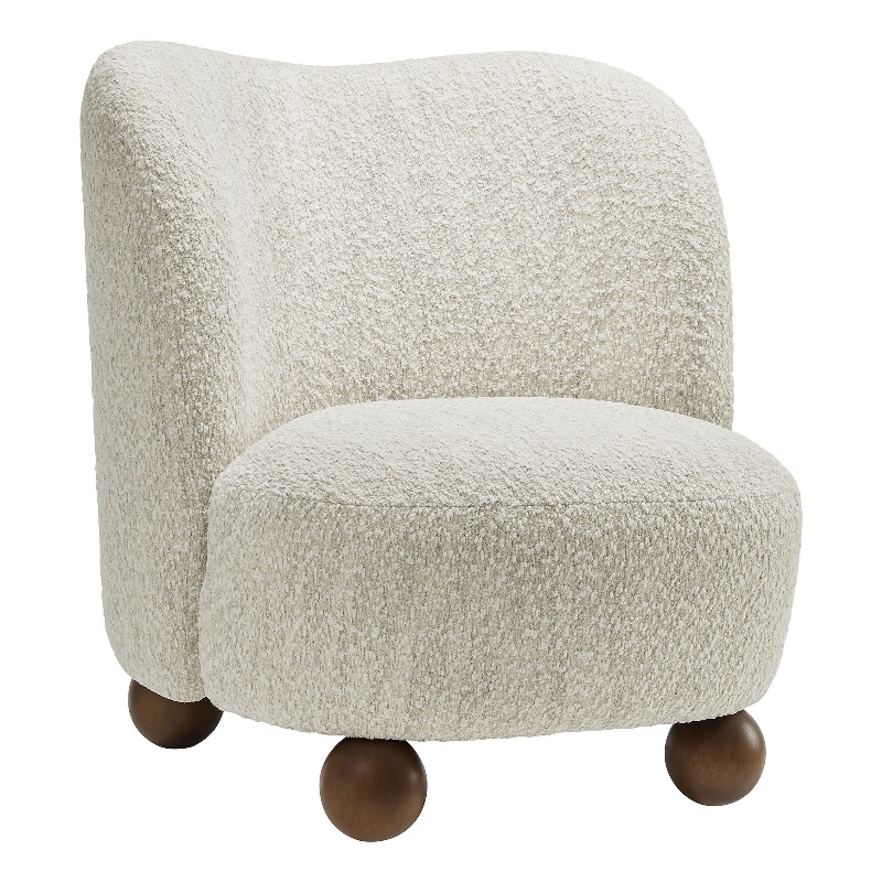 Maklaine Contemporary Boucle Fabric Upholstered Accent Chair in Pearl Walnut