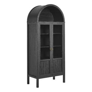 Maklaine Contemporary Arched Storage Display Cabinet in Black