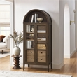 Maklaine Contemporary Arched Storage Display Cabinet in Walnut Hickory