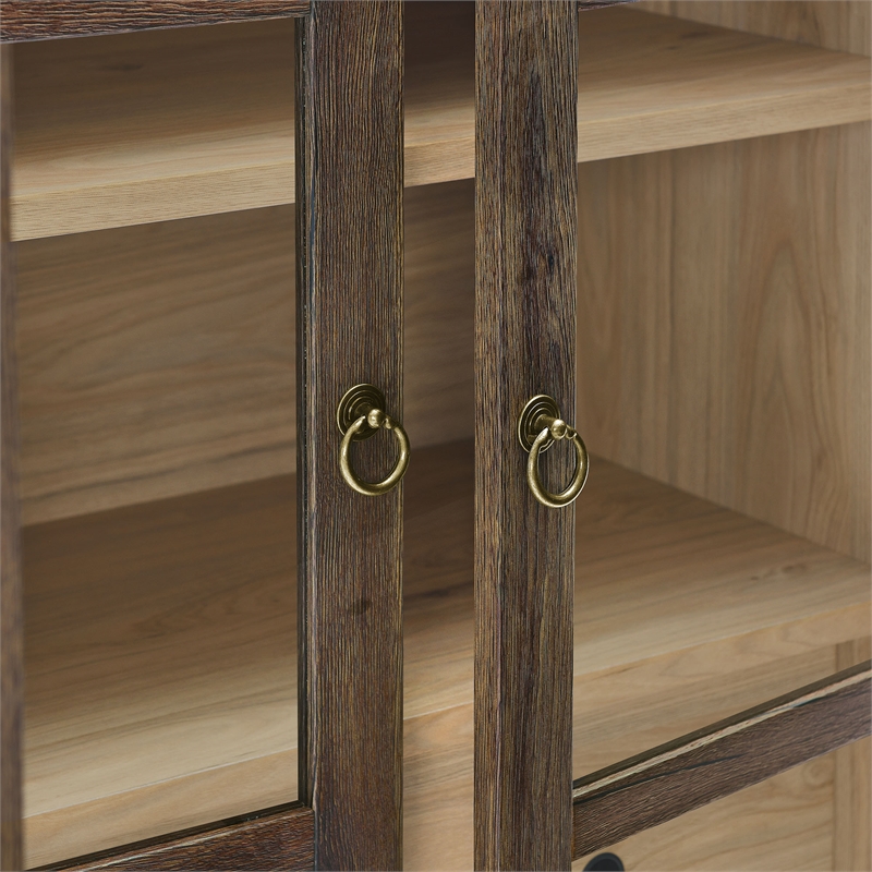 Maklaine Contemporary Arched Storage Display Cabinet in Walnut Hickory