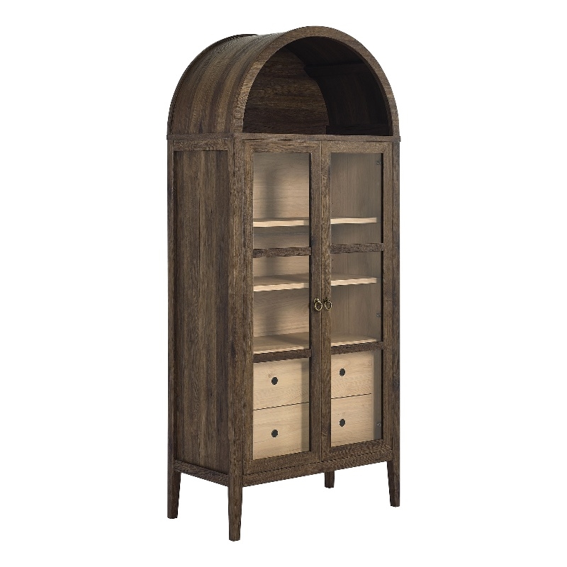 Maklaine Contemporary Arched Storage Display Cabinet in Walnut Hickory