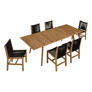 Maklaine 7-Piece Dining Set with Armless Chairs in Natural Black