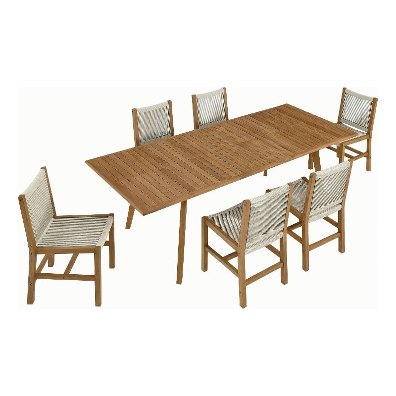 Maklaine 7-Piece Dining Set with Armless Chairs in Natural Natural