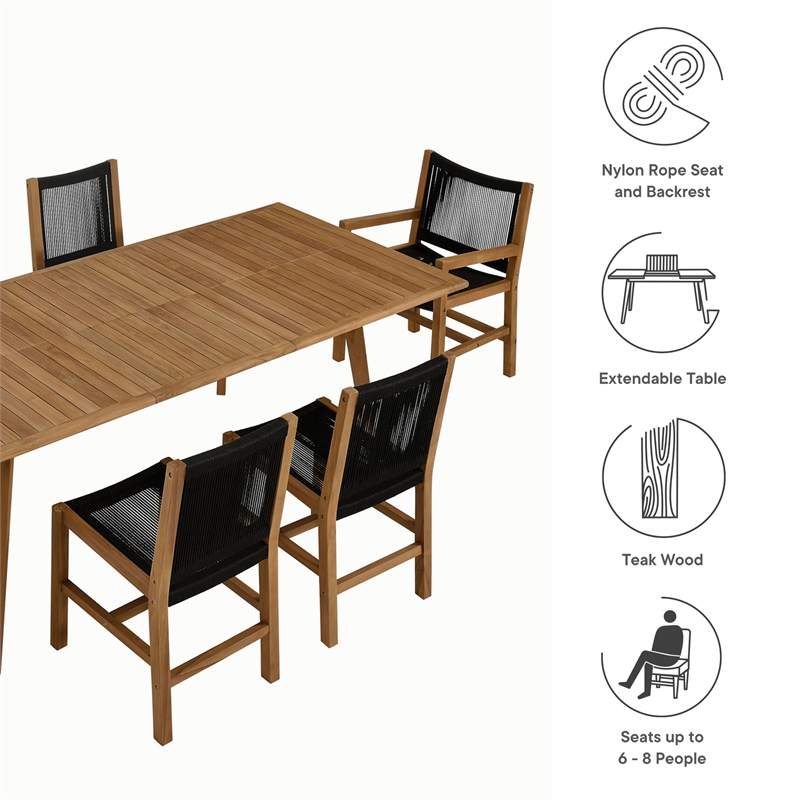 Maklaine Modern / Contemporary 7-Piece Dining Set in Natural Black