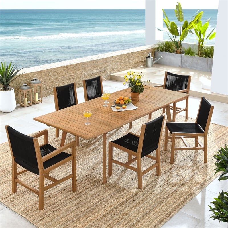 Maklaine Modern / Contemporary 7-Piece Dining Set in Natural Black
