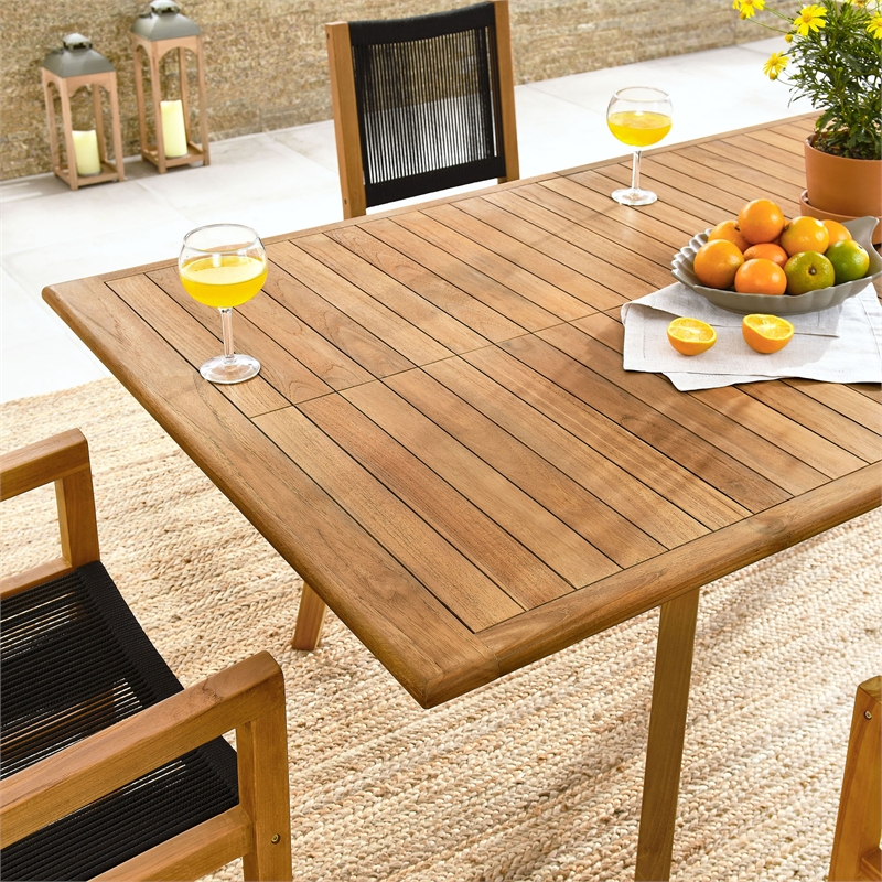 Maklaine Modern / Contemporary 7-Piece Dining Set in Natural Black