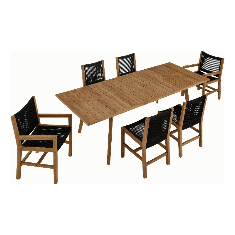 Maklaine Modern / Contemporary 7-Piece Dining Set in Natural Black