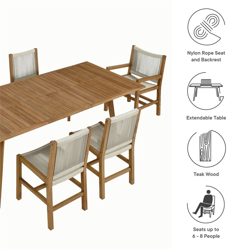 Maklaine Modern / Contemporary 7-Piece Dining Set in Natural Natural