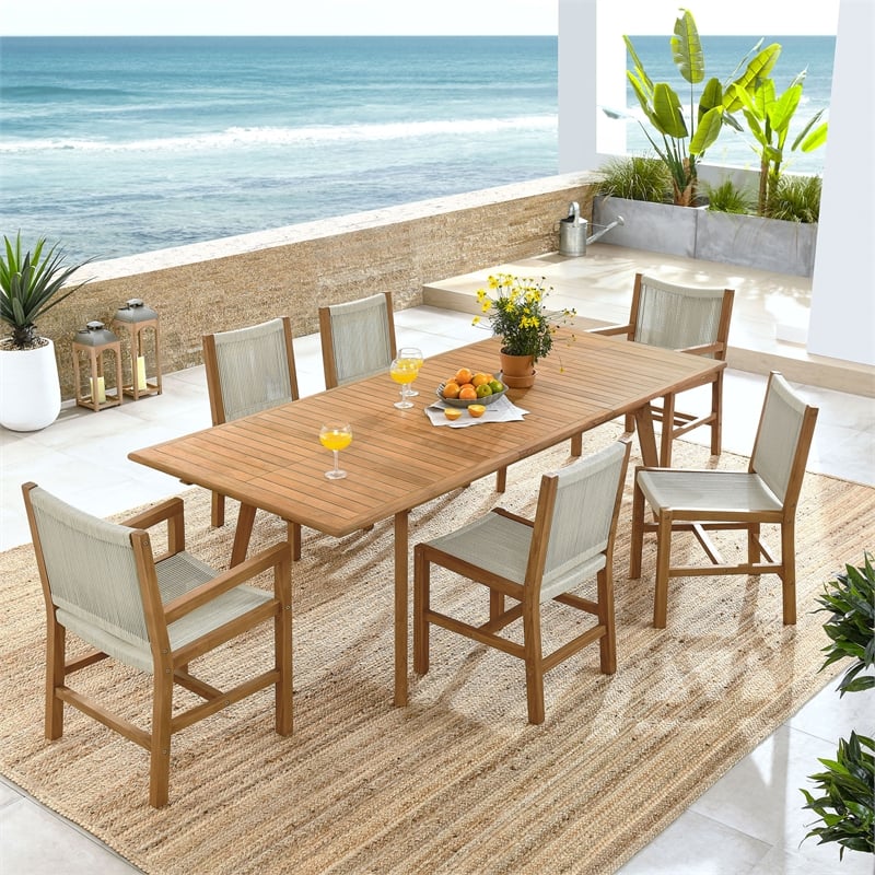 Maklaine Modern / Contemporary 7-Piece Dining Set in Natural Natural
