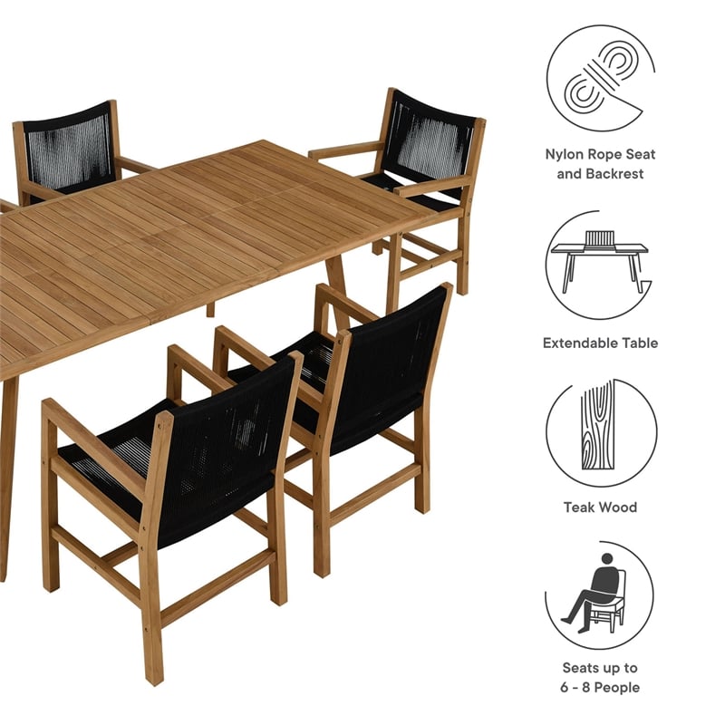 Maklaine Contemporary 7-Piece Dining Set with Armchairs in Natural Black